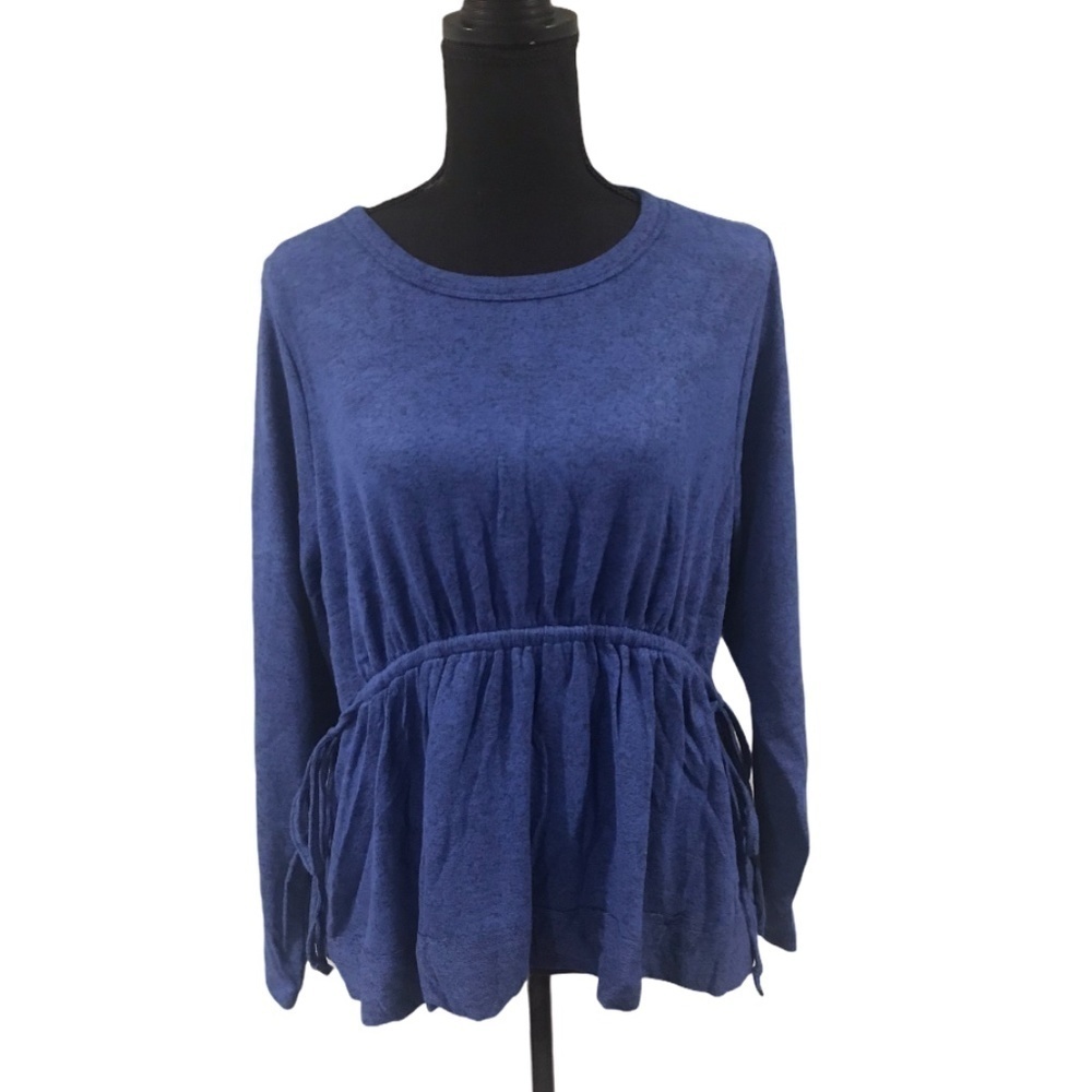 Caslon Cozy Tie Waist Peplum Top Blue NWT